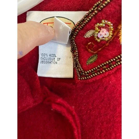 TALBOTS WOMEN'S RED BOILED WOOL BEADED JACKET SZ S
